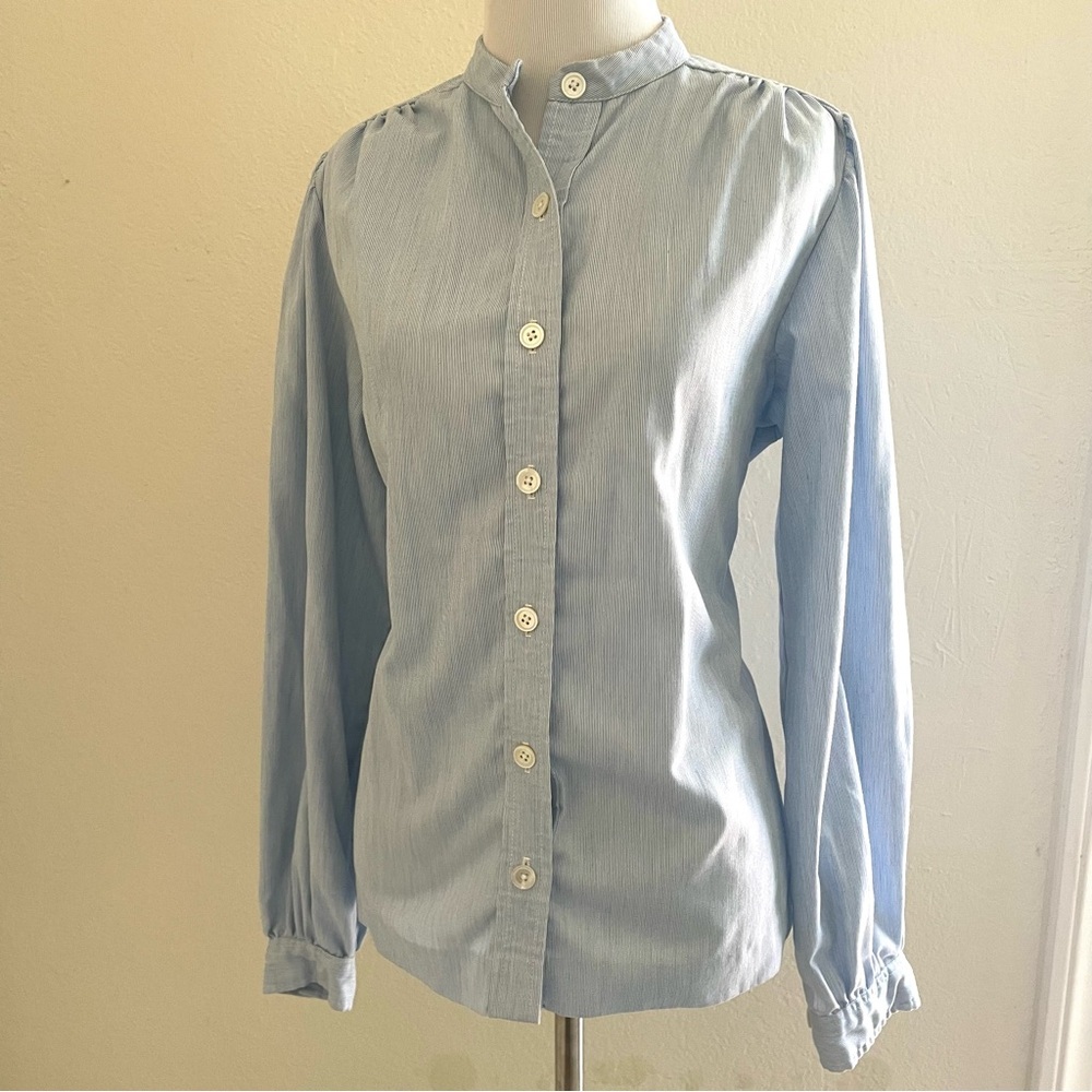JH Chic Light Blue Puff Sleeve Button Down Blouse Small - Picture 12 of 12